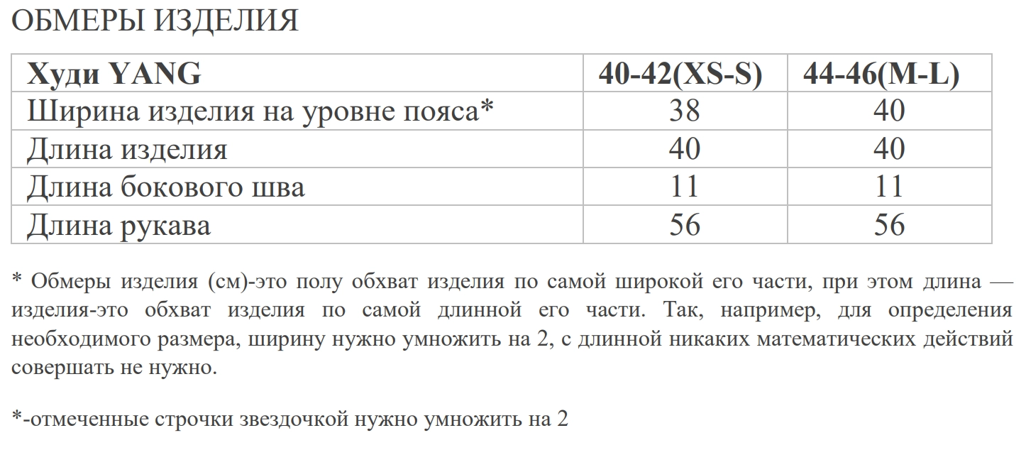 Размерная таблица