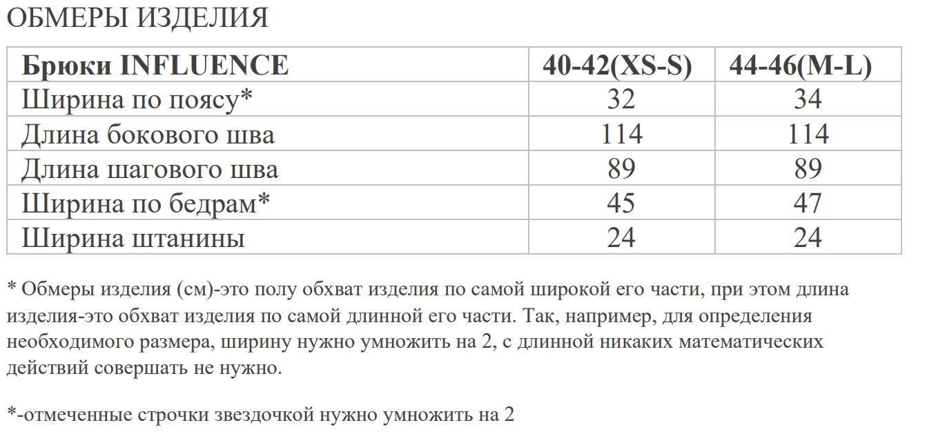 Размерная таблица