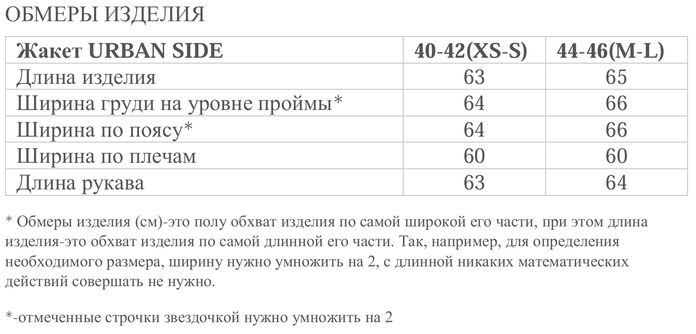 Размерная таблица