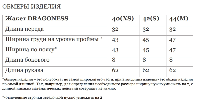 Размерная таблица
