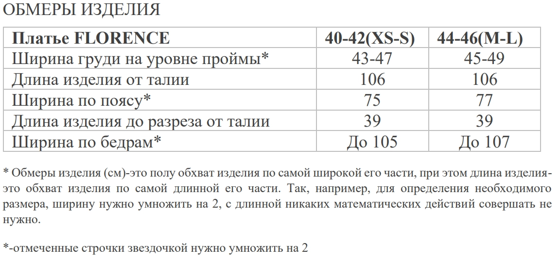 Размерная таблица