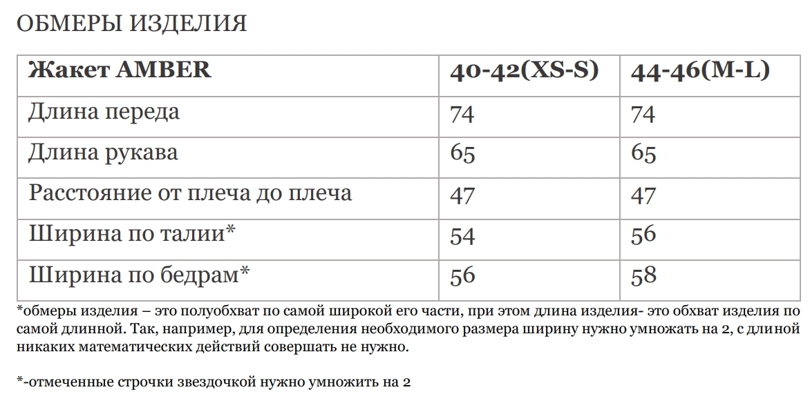 Размерная таблица