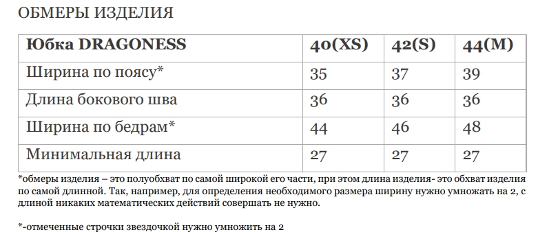Размерная таблица
