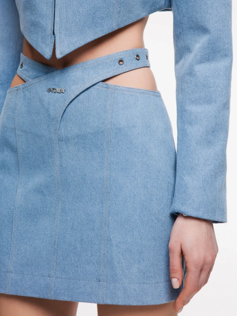 Джинсовая мини юбка BLOSSOM в голубом цвете - Голубой - 40-42 (XS-S)
